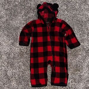 Cozy Red & Black Plaid Kids Hooded One Piece Soft